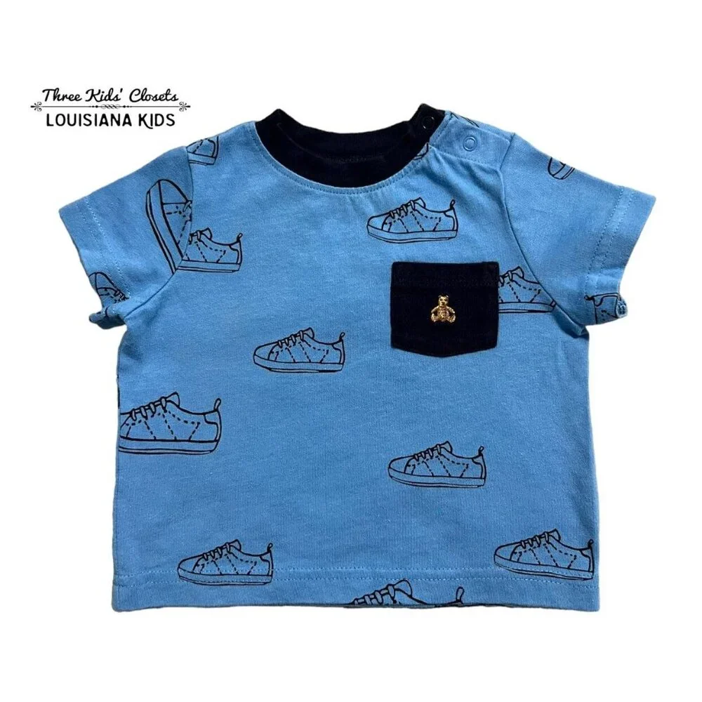 Baby Gap 3-6m Blue & Navy Sneaker Print Shirt
